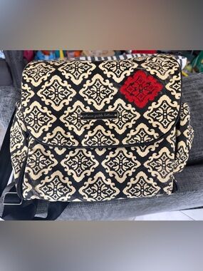 Petunia Pickle Bottom Black and Cream Tote with Red Accent